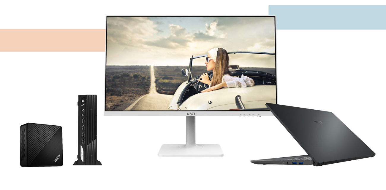 Three devices are next to a monitor